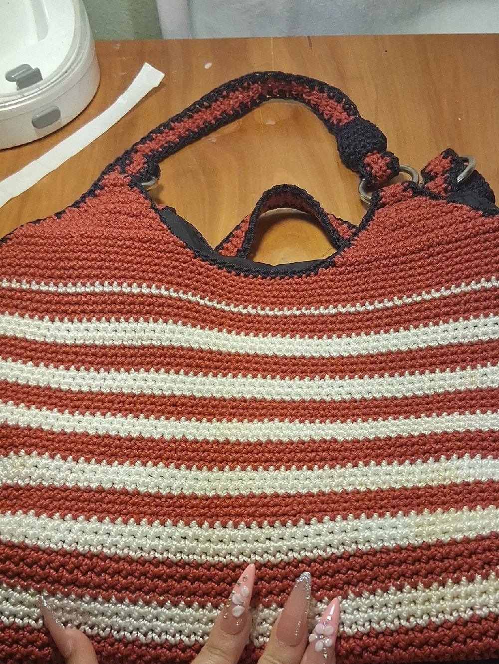 The Ssk Crochet American Flag Tote Bag in Red, White & Blue - Picture 9 of 13